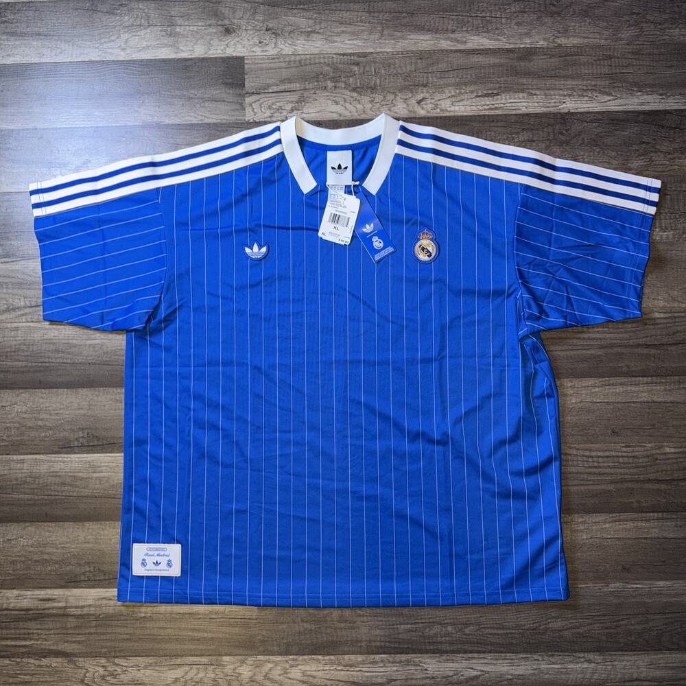 Adidas Real Madrid Terrace Icon Jersey Men's XL JN3060 Blue Pinstripe NWT